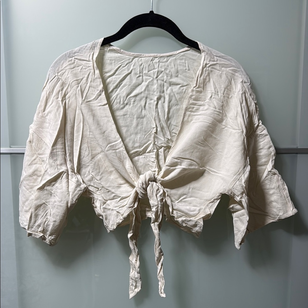 Cream Tie-Front Women's Top